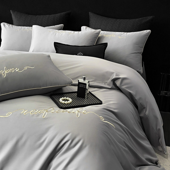 91家纺网 家纺一手货源 找家纺 （总）禧澜庭 2026新款高支纯棉全棉斜纹四件套刺绣绣花款轻奢三件套--卡罗系列