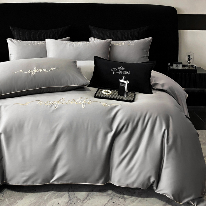 91家纺网 家纺一手货源 找家纺 （总）禧澜庭 2026新款高支纯棉全棉斜纹四件套刺绣绣花款轻奢三件套--卡罗系列