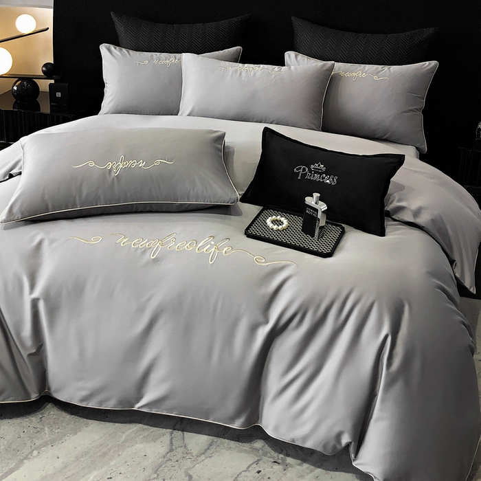 91家纺网 家纺一手货源 找家纺 （总）禧澜庭 2026新款高支纯棉全棉斜纹四件套刺绣绣花款轻奢三件套--卡罗系列