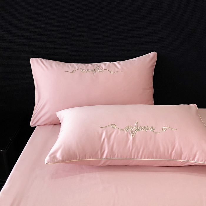 91家纺网 家纺一手货源 找家纺 禧澜庭 2026新款高支纯棉全棉斜纹四件套刺绣绣花款轻奢三件套--卡罗系列 戴妃粉