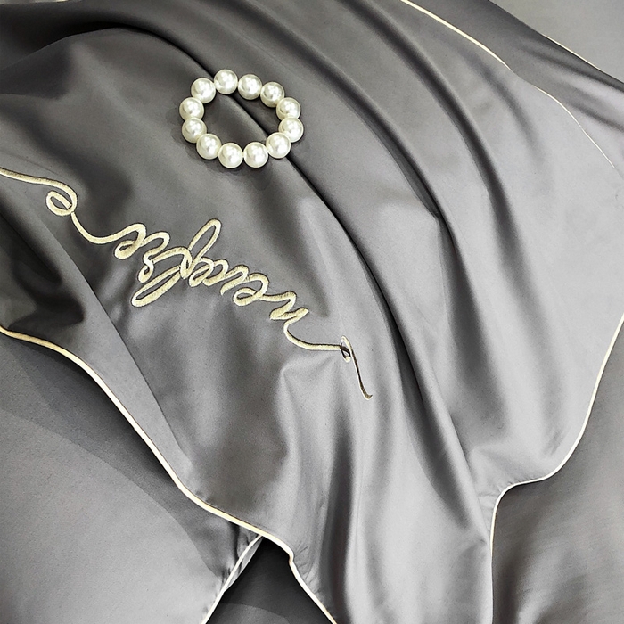 91家纺网 家纺一手货源 找家纺 禧澜庭 2026新款高支纯棉全棉斜纹四件套刺绣绣花款轻奢三件套--卡罗系列 布鲁灰