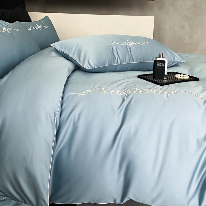 91家纺网 家纺一手货源 找家纺 禧澜庭 2026新款高支纯棉全棉斜纹四件套刺绣绣花款轻奢三件套--卡罗系列 魅力蓝