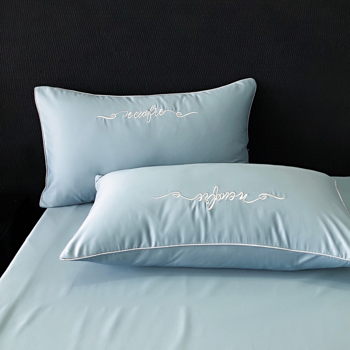 91家纺网 家纺一手货源 找家纺 禧澜庭 2026新款高支纯棉全棉斜纹四件套刺绣绣花款轻奢三件套--卡罗系列 魅力蓝