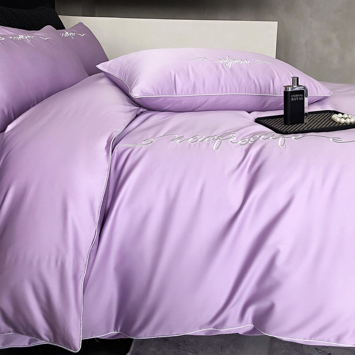 91家纺网 家纺一手货源 找家纺 禧澜庭 2026新款高支纯棉全棉斜纹四件套刺绣绣花款轻奢三件套--卡罗系列 珠光紫