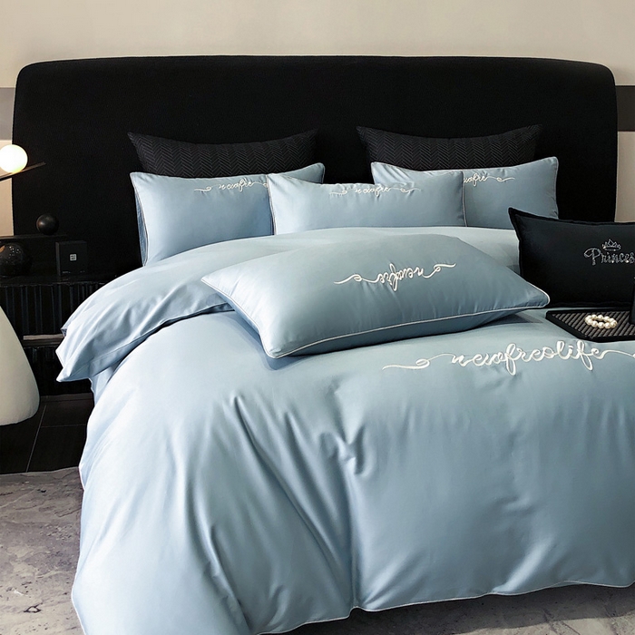 91家纺网 家纺一手货源 找家纺 禧澜庭 2026新款高支纯棉全棉斜纹四件套刺绣绣花款轻奢三件套--卡罗系列 魅力蓝