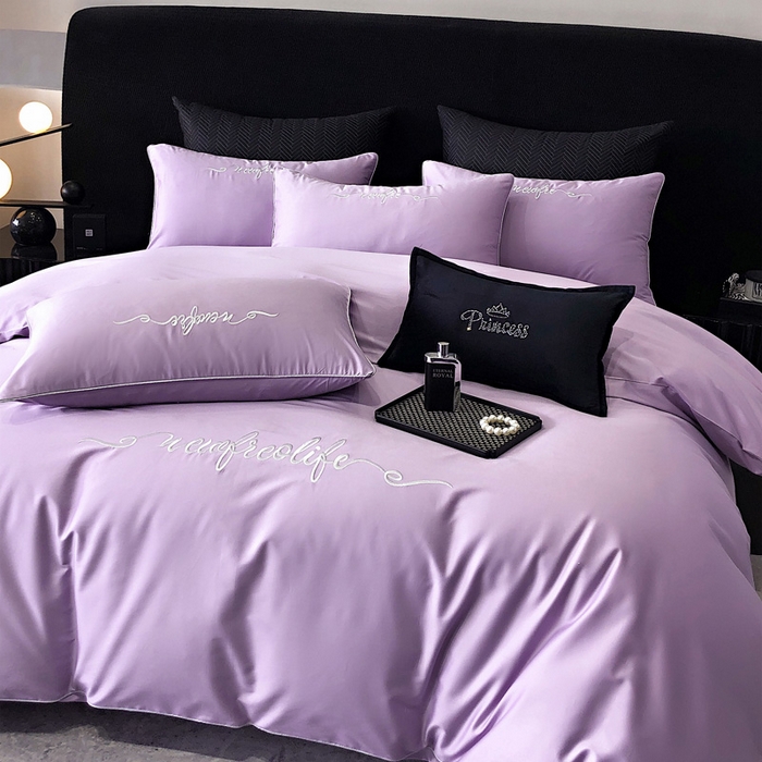 91家纺网 家纺一手货源 找家纺 禧澜庭 2026新款高支纯棉全棉斜纹四件套刺绣绣花款轻奢三件套--卡罗系列 珠光紫