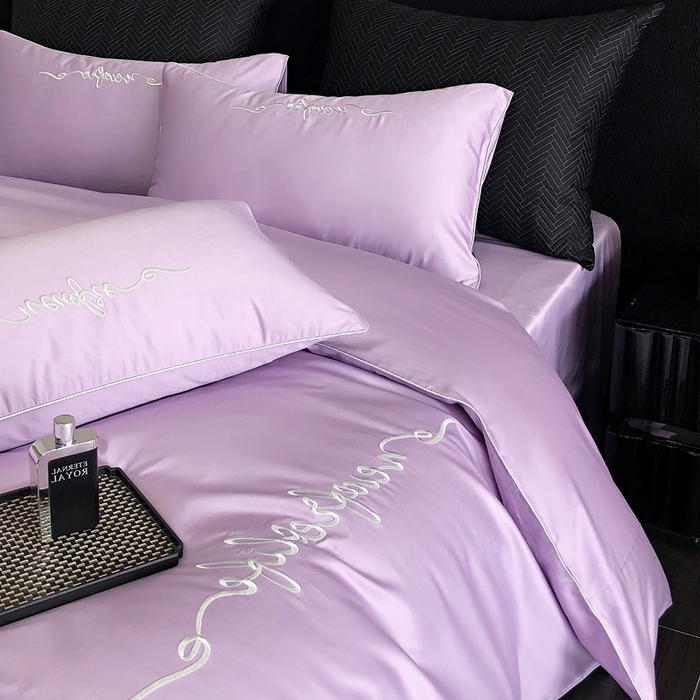 91家纺网 家纺一手货源 找家纺 禧澜庭 2026新款高支纯棉全棉斜纹四件套刺绣绣花款轻奢三件套--卡罗系列 珠光紫