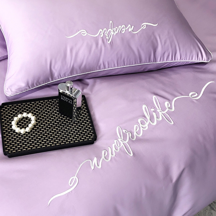 91家纺网 家纺一手货源 找家纺 禧澜庭 2026新款高支纯棉全棉斜纹四件套刺绣绣花款轻奢三件套--卡罗系列 珠光紫