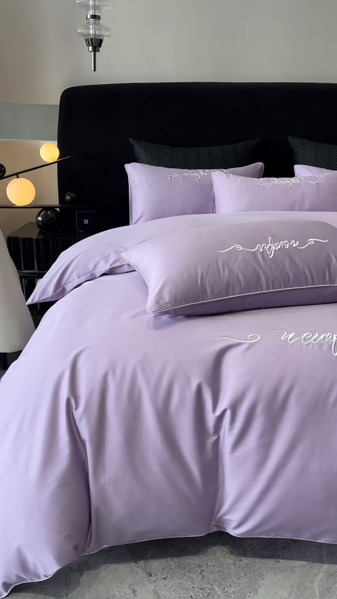 91家纺网 家纺一手货源 找家纺 禧澜庭 2026新款高支纯棉全棉斜纹四件套刺绣绣花款轻奢三件套--卡罗系列 珠光紫