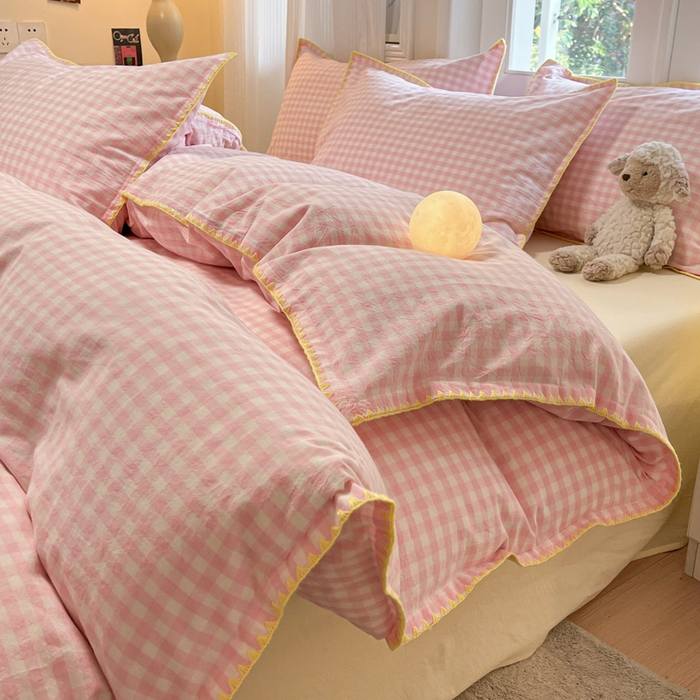 91家纺网 家纺一手货源 找家纺 禧澜庭 2026新款全棉纯棉水洗棉贝壳边三角针四件套 云芙-粉