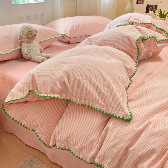 91家纺网 家纺一手货源 找家纺 （总）禧澜庭 2026新款全棉纯棉水洗棉贝壳边三角针四件套