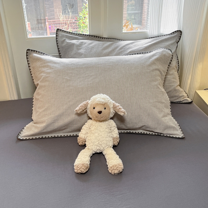 91家纺网 家纺一手货源 找家纺 禧澜庭 2026新款全棉纯棉水洗棉贝壳边三角针四件套 初见-灰