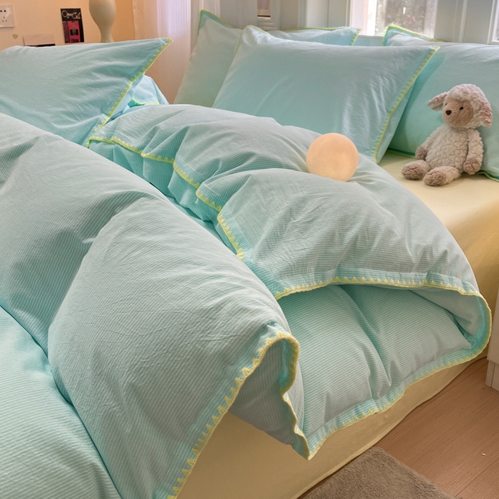 禧澜庭 2026新款全棉纯棉水洗棉贝壳边三角针四件套 初见-蓝