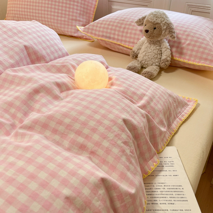 91家纺网 家纺一手货源 找家纺 禧澜庭 2026新款全棉纯棉水洗棉贝壳边三角针四件套 云芙-粉