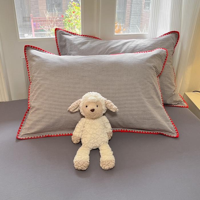 91家纺网 家纺一手货源 找家纺 禧澜庭 2026新款全棉纯棉水洗棉贝壳边三角针四件套 简格-灰