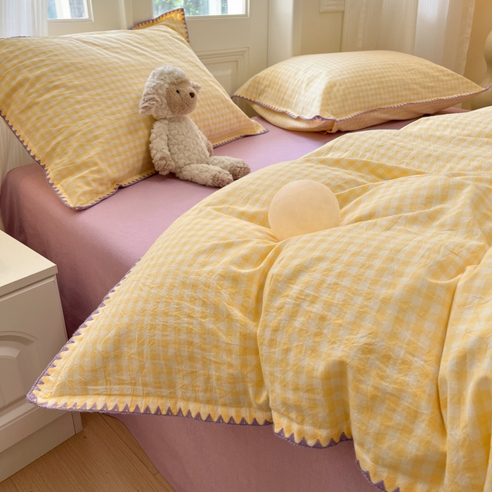 91家纺网 家纺一手货源 找家纺 禧澜庭 2026新款全棉纯棉水洗棉贝壳边三角针四件套 云芙-黄