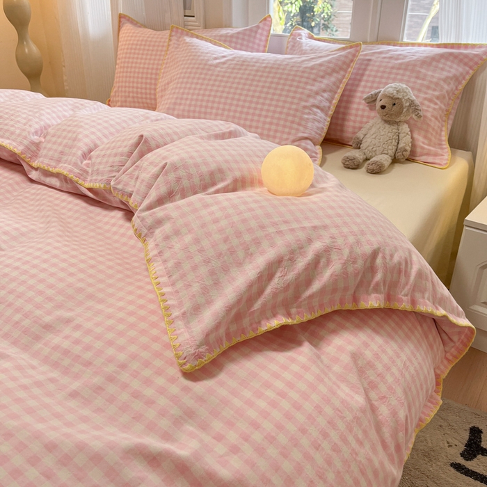 91家纺网 家纺一手货源 找家纺 禧澜庭 2026新款全棉纯棉水洗棉贝壳边三角针四件套 云芙-粉