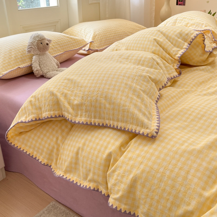 91家纺网 家纺一手货源 找家纺 禧澜庭 2026新款全棉纯棉水洗棉贝壳边三角针四件套 云芙-黄