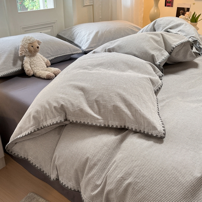 91家纺网 家纺一手货源 找家纺 禧澜庭 2026新款全棉纯棉水洗棉贝壳边三角针四件套 初见-灰