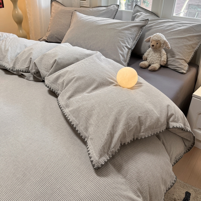 91家纺网 家纺一手货源 找家纺 禧澜庭 2026新款全棉纯棉水洗棉贝壳边三角针四件套 初见-灰