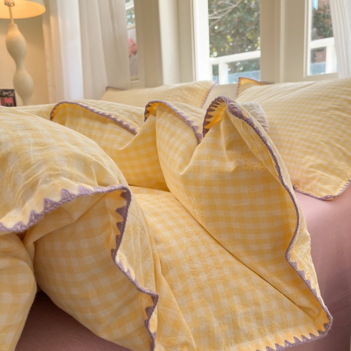 91家纺网 家纺一手货源 找家纺 禧澜庭 2026新款全棉纯棉水洗棉贝壳边三角针四件套 云芙-黄