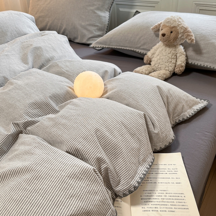 91家纺网 家纺一手货源 找家纺 禧澜庭 2026新款全棉纯棉水洗棉贝壳边三角针四件套 初见-灰