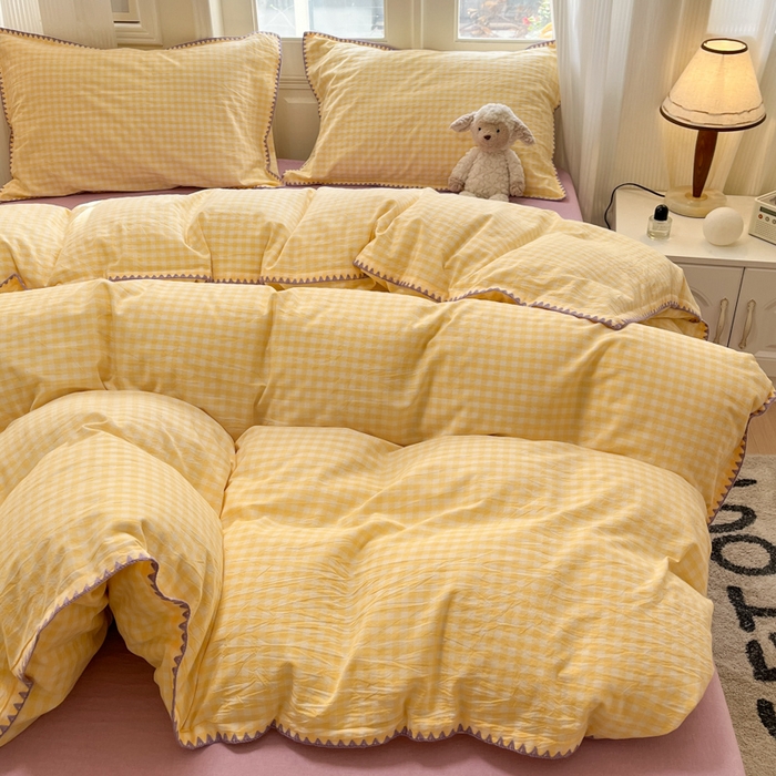 91家纺网 家纺一手货源 找家纺 禧澜庭 2026新款全棉纯棉水洗棉贝壳边三角针四件套 云芙-黄