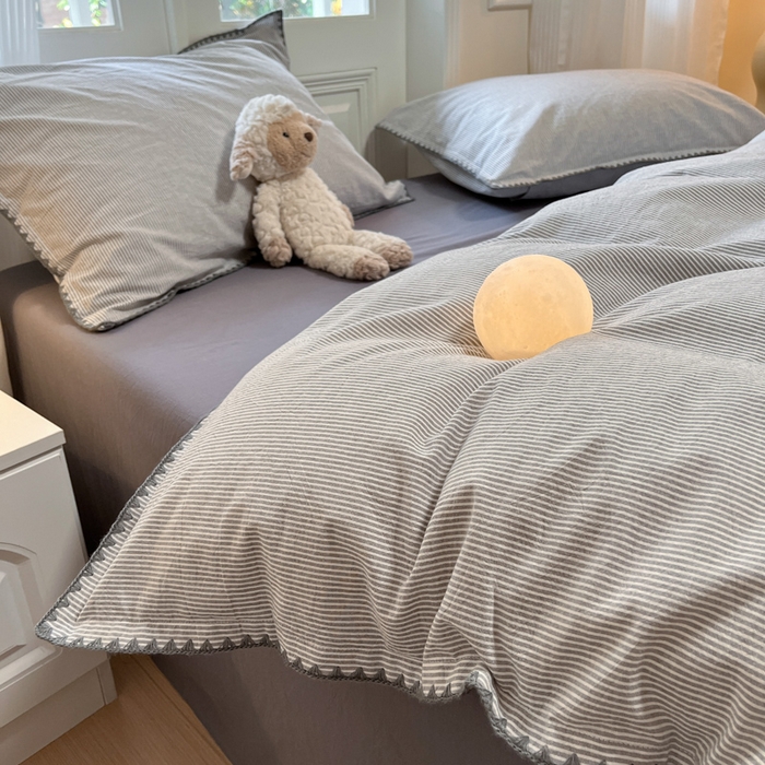 91家纺网 家纺一手货源 找家纺 禧澜庭 2026新款全棉纯棉水洗棉贝壳边三角针四件套 初见-灰