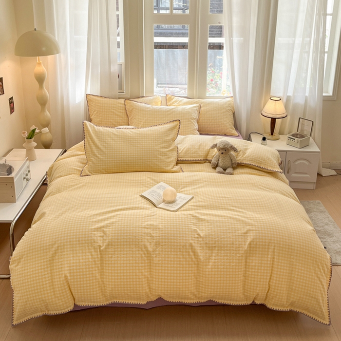 91家纺网 家纺一手货源 找家纺 禧澜庭 2026新款全棉纯棉水洗棉贝壳边三角针四件套 云芙-黄