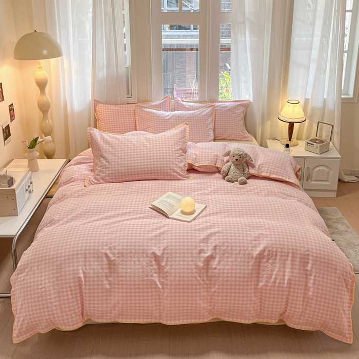 91家纺网 家纺一手货源 找家纺 禧澜庭 2026新款全棉纯棉水洗棉贝壳边三角针四件套 云芙-粉