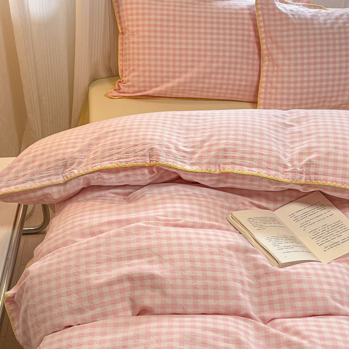 91家纺网 家纺一手货源 找家纺 禧澜庭 2026新款全棉纯棉水洗棉贝壳边三角针四件套 云芙-粉