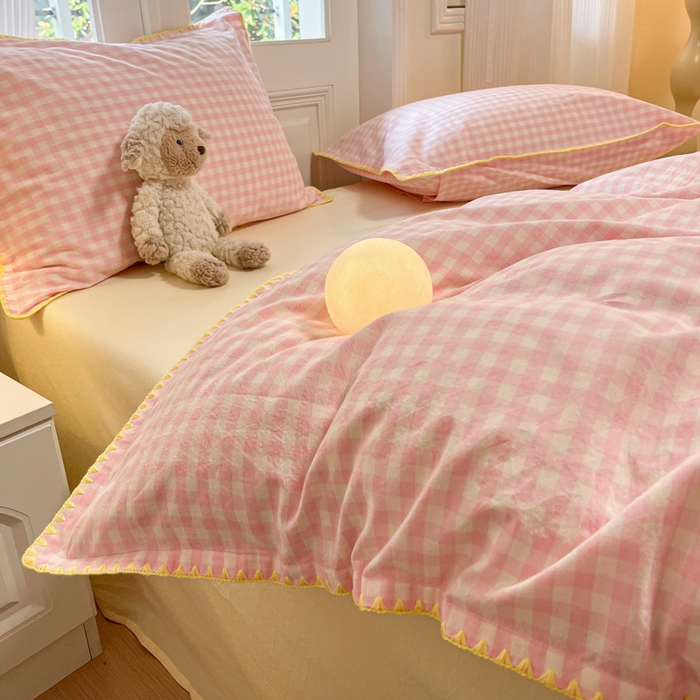 91家纺网 家纺一手货源 找家纺 禧澜庭 2026新款全棉纯棉水洗棉贝壳边三角针四件套 云芙-粉