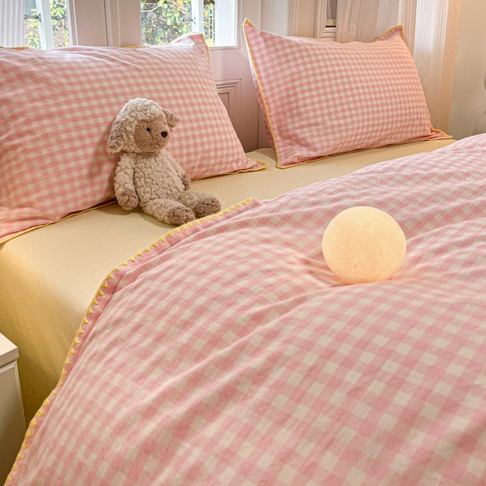 91家纺网 家纺一手货源 找家纺 禧澜庭 2026新款全棉纯棉水洗棉贝壳边三角针四件套 云芙-粉