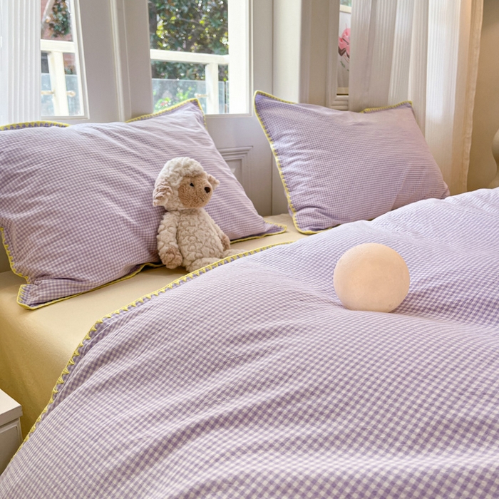 91家纺网 家纺一手货源 找家纺 禧澜庭 2026新款全棉纯棉水洗棉贝壳边三角针四件套 简格-紫