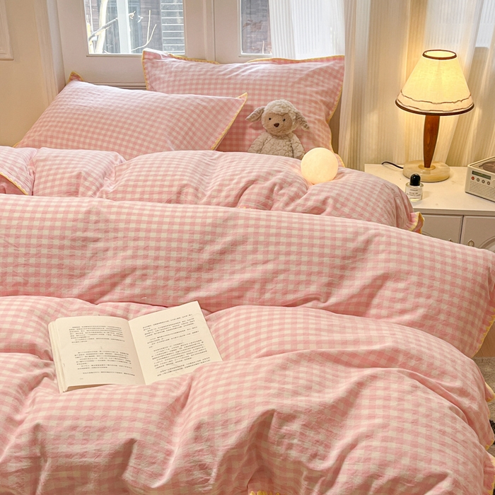 91家纺网 家纺一手货源 找家纺 禧澜庭 2026新款全棉纯棉水洗棉贝壳边三角针四件套 云芙-粉