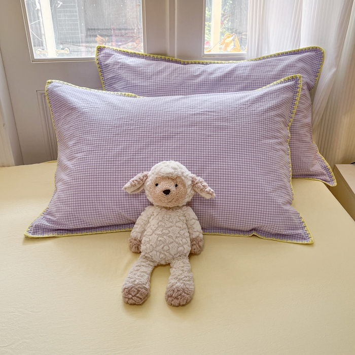 91家纺网 家纺一手货源 找家纺 禧澜庭 2026新款全棉纯棉水洗棉贝壳边三角针四件套 简格-紫