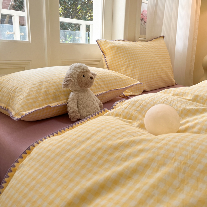 91家纺网 家纺一手货源 找家纺 禧澜庭 2026新款全棉纯棉水洗棉贝壳边三角针四件套 云芙-黄