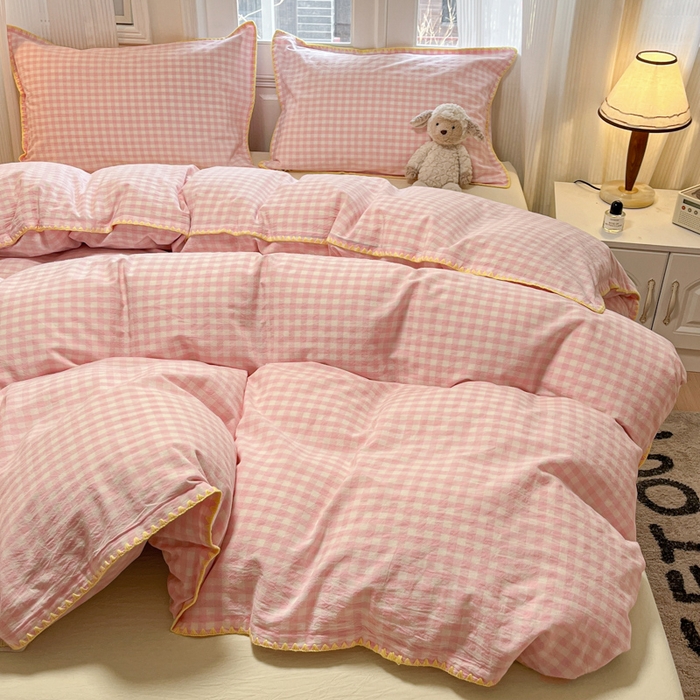 91家纺网 家纺一手货源 找家纺 禧澜庭 2026新款全棉纯棉水洗棉贝壳边三角针四件套 云芙-粉