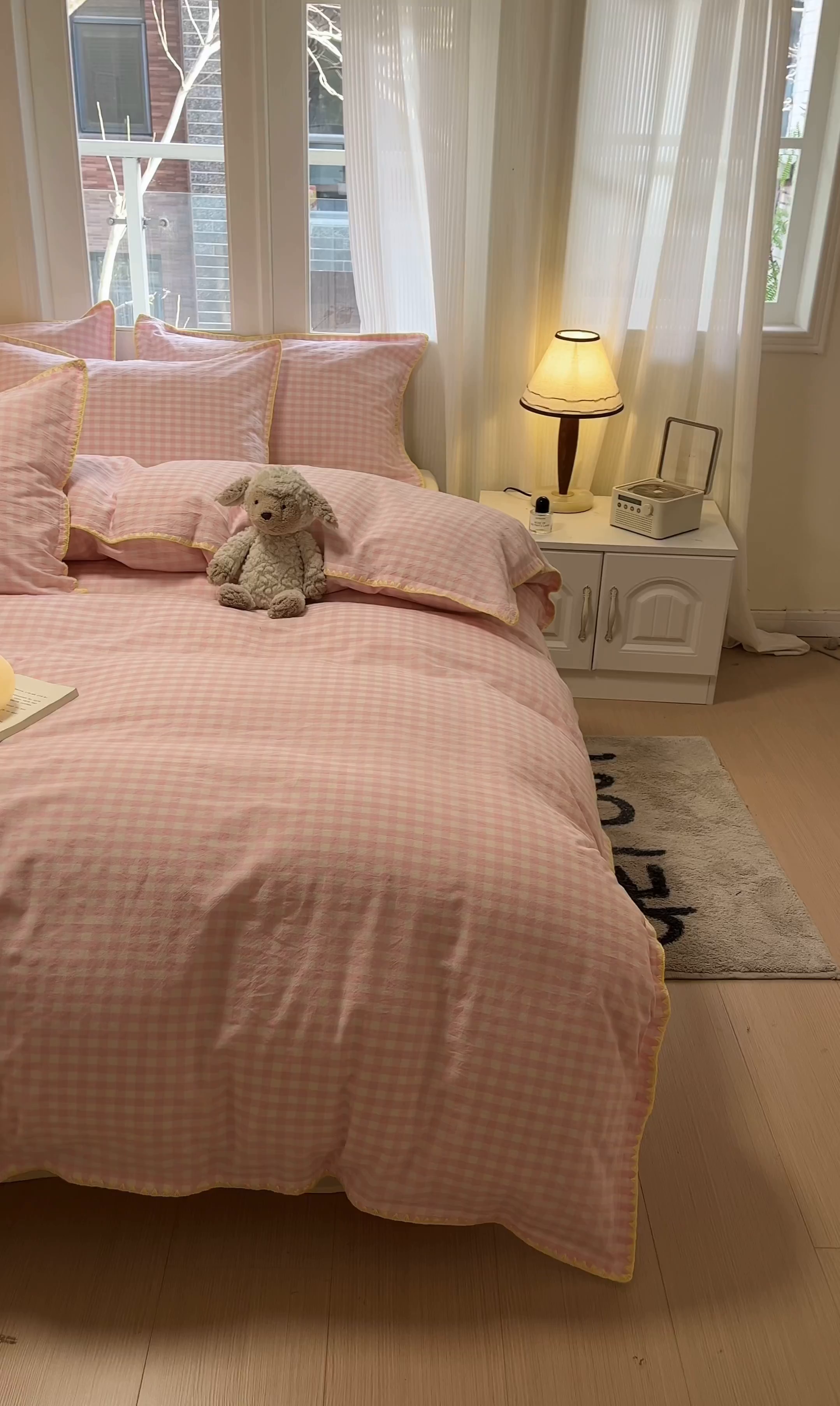 91家纺网 家纺一手货源 找家纺 禧澜庭 2026新款全棉纯棉水洗棉贝壳边三角针四件套 云芙-粉