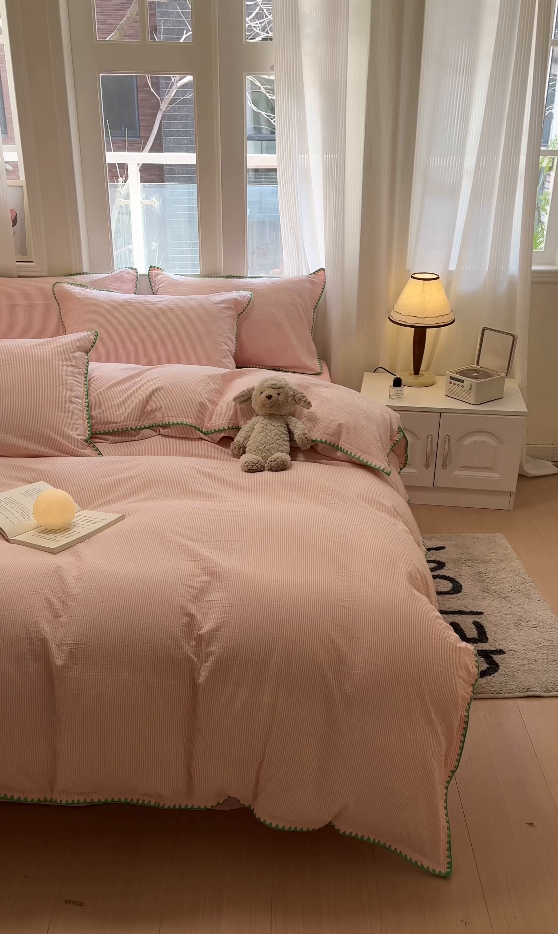 91家纺网 家纺一手货源 找家纺 禧澜庭 2026新款全棉纯棉水洗棉贝壳边三角针四件套 初见-粉