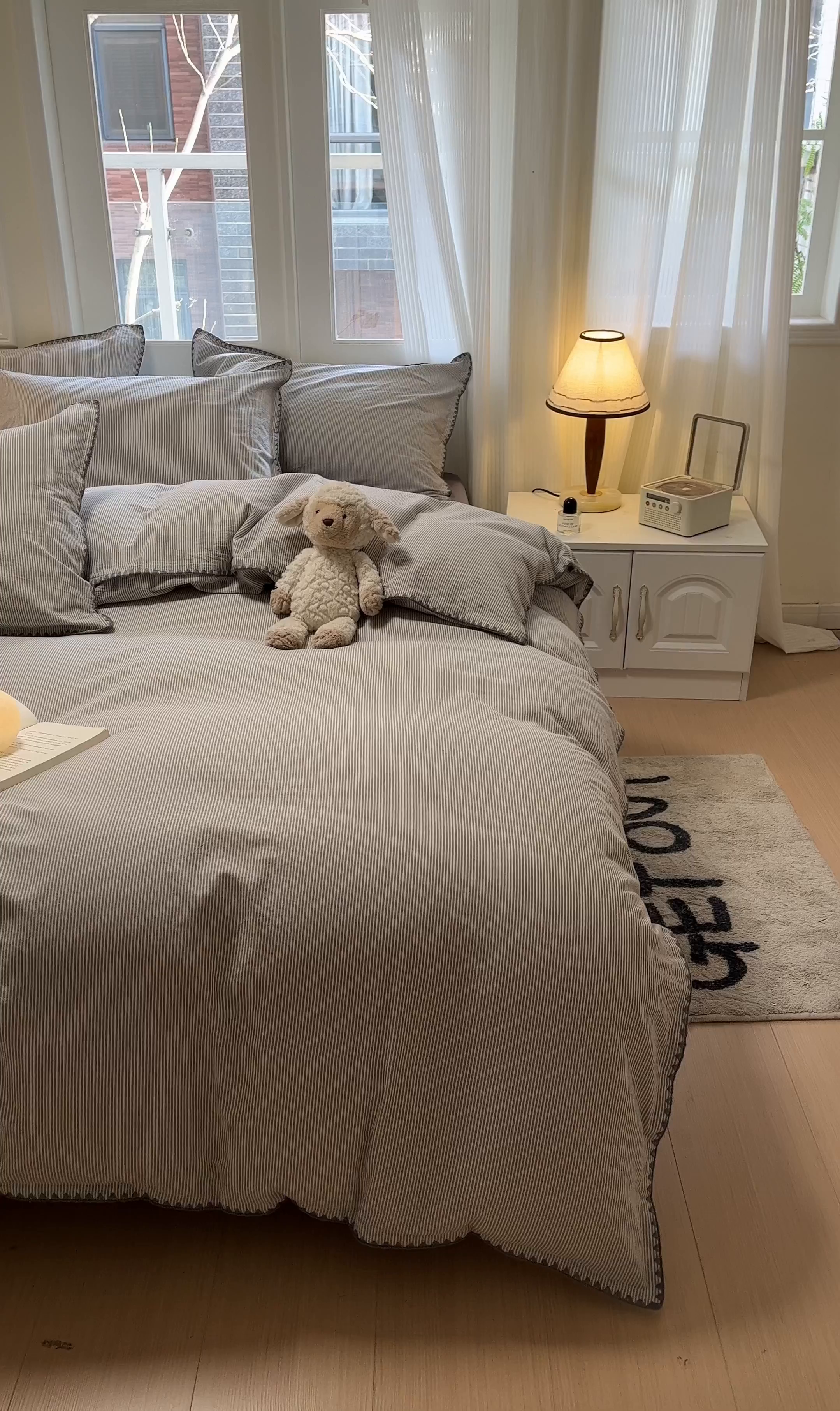 91家纺网 家纺一手货源 找家纺 禧澜庭 2026新款全棉纯棉水洗棉贝壳边三角针四件套 初见-灰