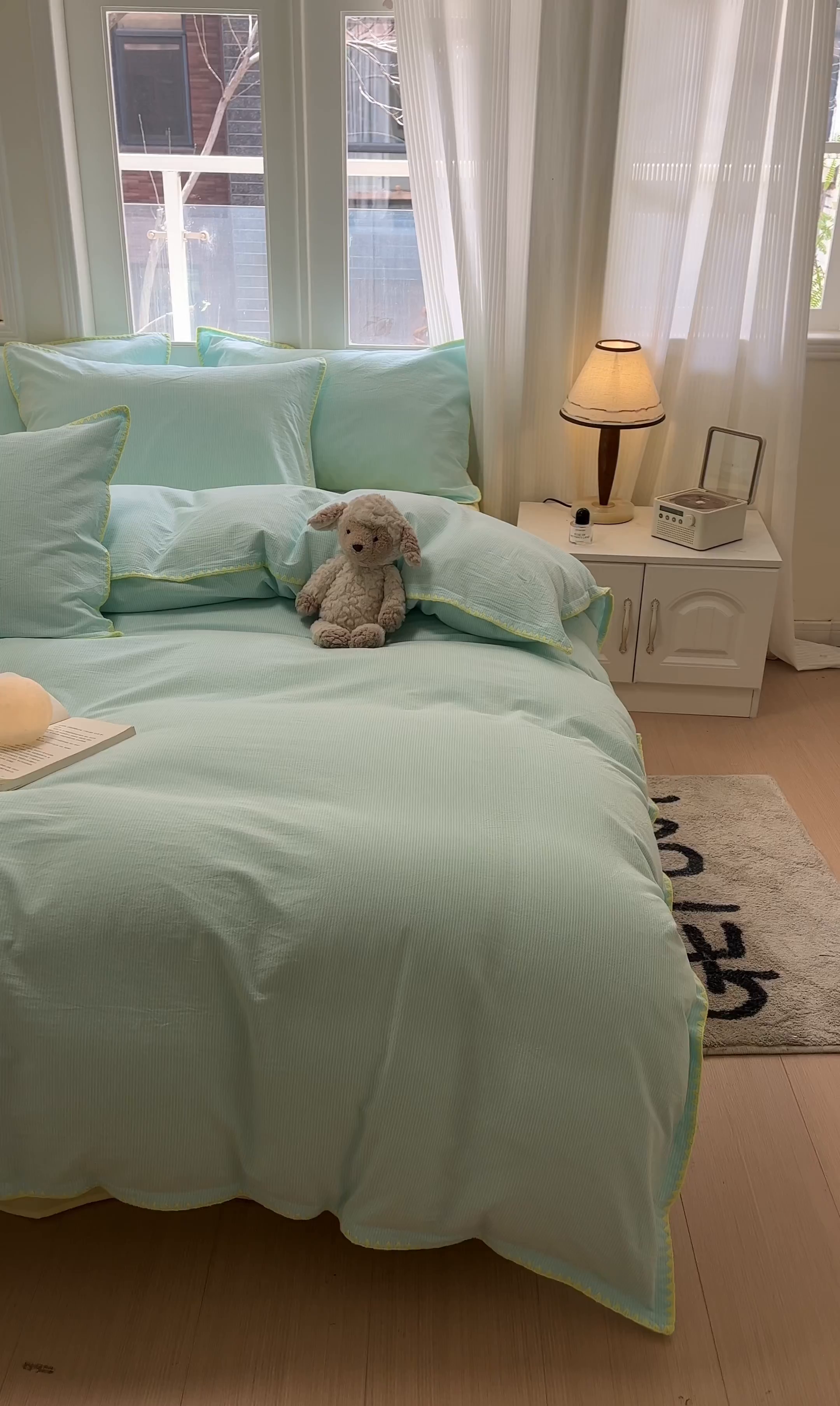 91家纺网 家纺一手货源 找家纺 禧澜庭 2026新款全棉纯棉水洗棉贝壳边三角针四件套 初见-蓝