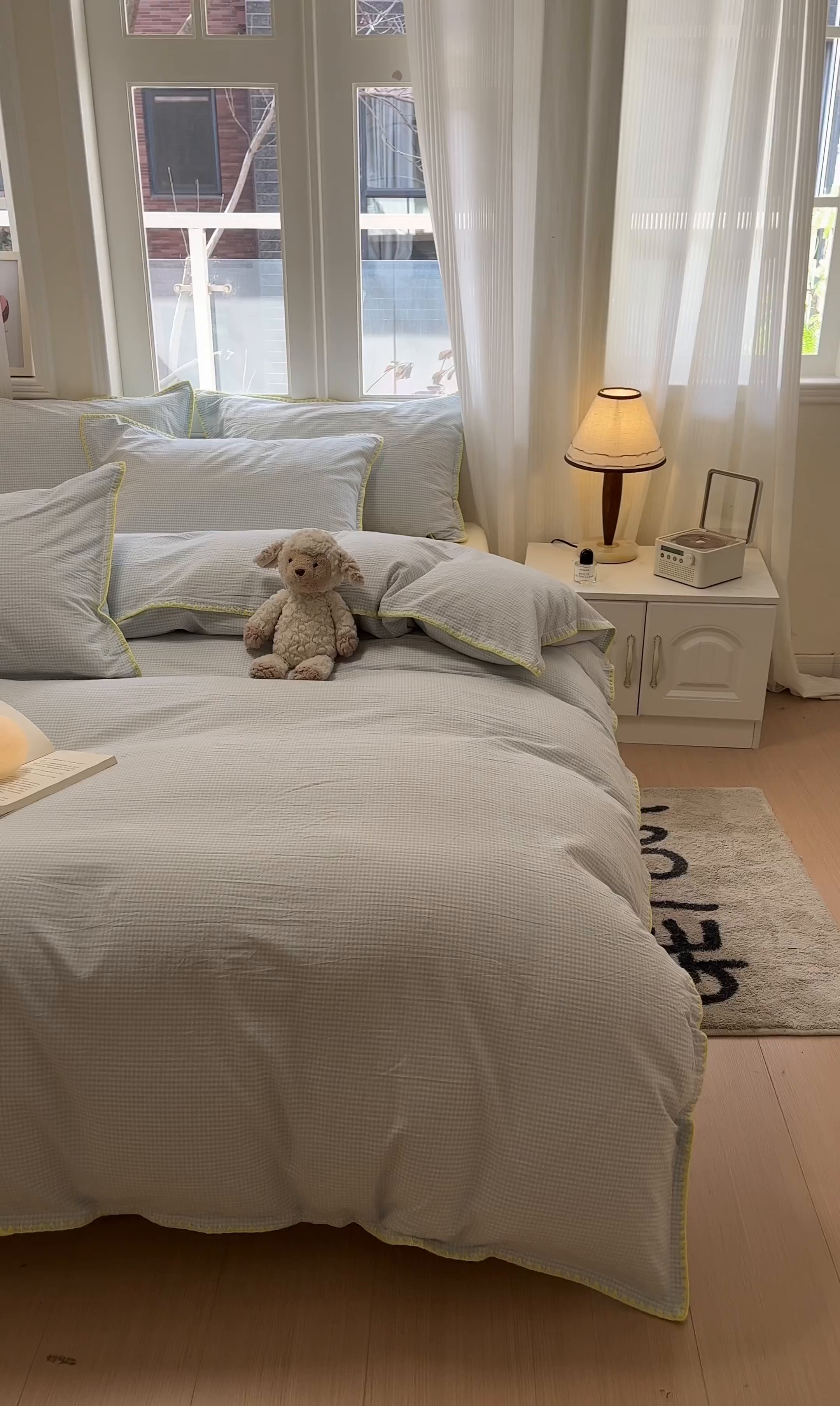 91家纺网 家纺一手货源 找家纺 禧澜庭 2026新款全棉纯棉水洗棉贝壳边三角针四件套 简格-蓝