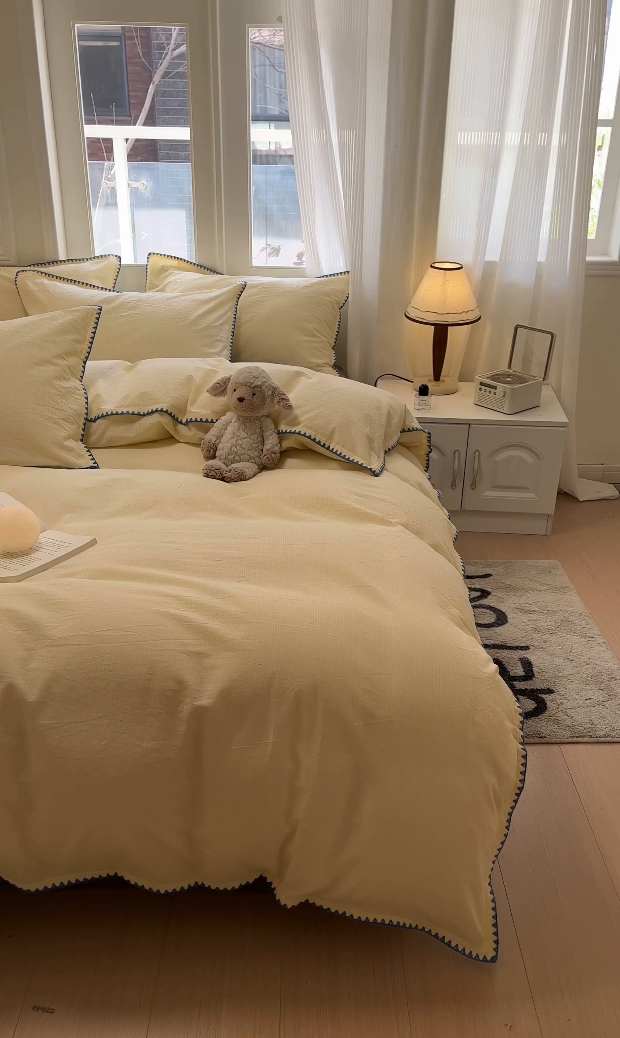 91家纺网 家纺一手货源 找家纺 禧澜庭 2026新款全棉纯棉水洗棉贝壳边三角针四件套 初见-黄