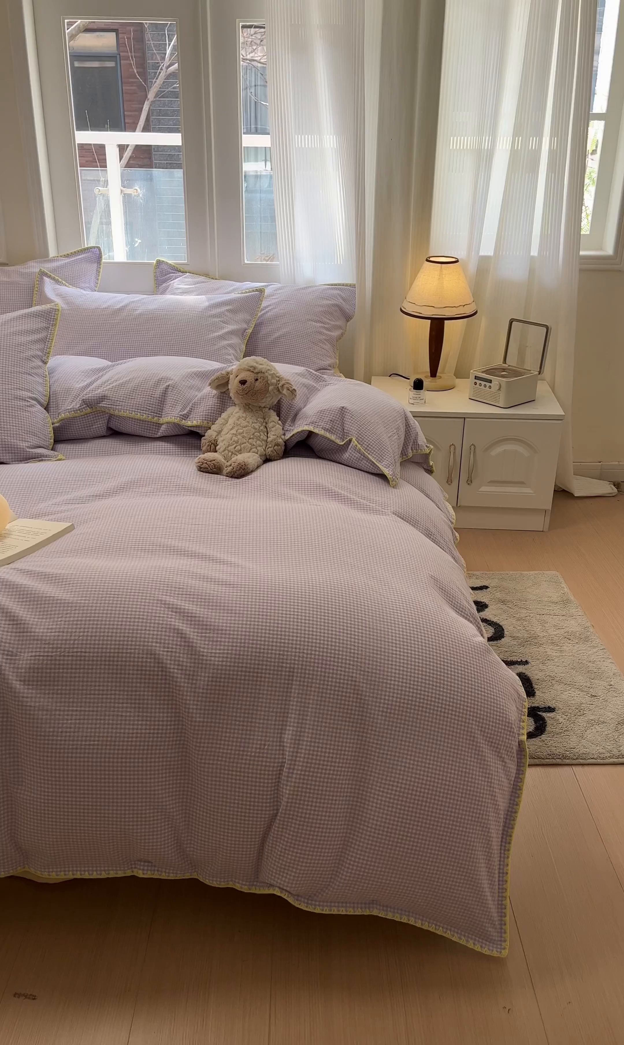 91家纺网 家纺一手货源 找家纺 禧澜庭 2026新款全棉纯棉水洗棉贝壳边三角针四件套 简格-紫