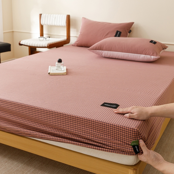 91家纺网 家纺一手货源 找家纺 卡姿家纺 2026春夏色织水洗棉复古风 — 床笠三件套 床笠-梵舍粉