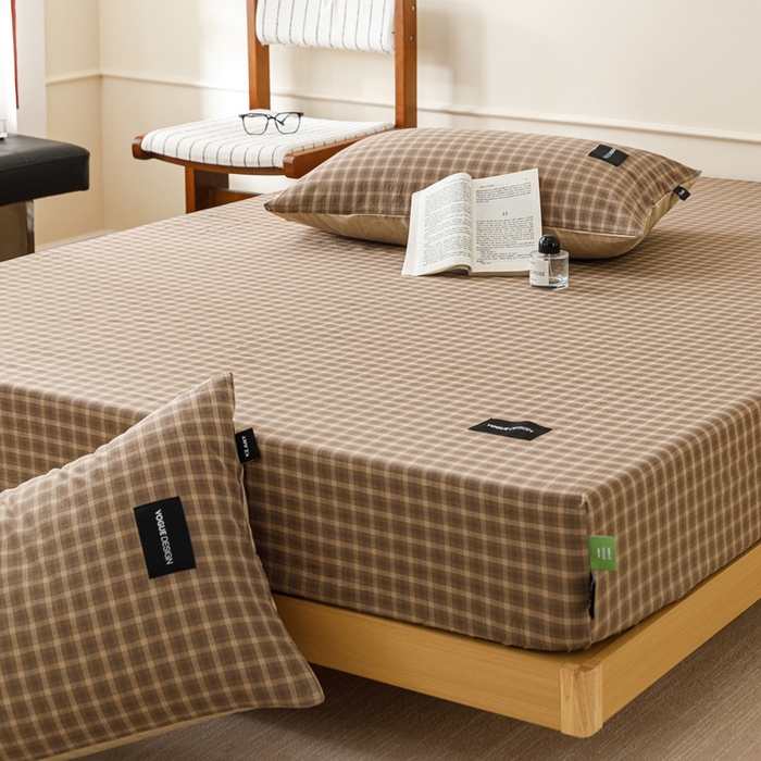 91家纺网 家纺一手货源 找家纺 卡姿家纺 2026春夏色织水洗棉复古风 — 床笠三件套 床笠-北泽深咖