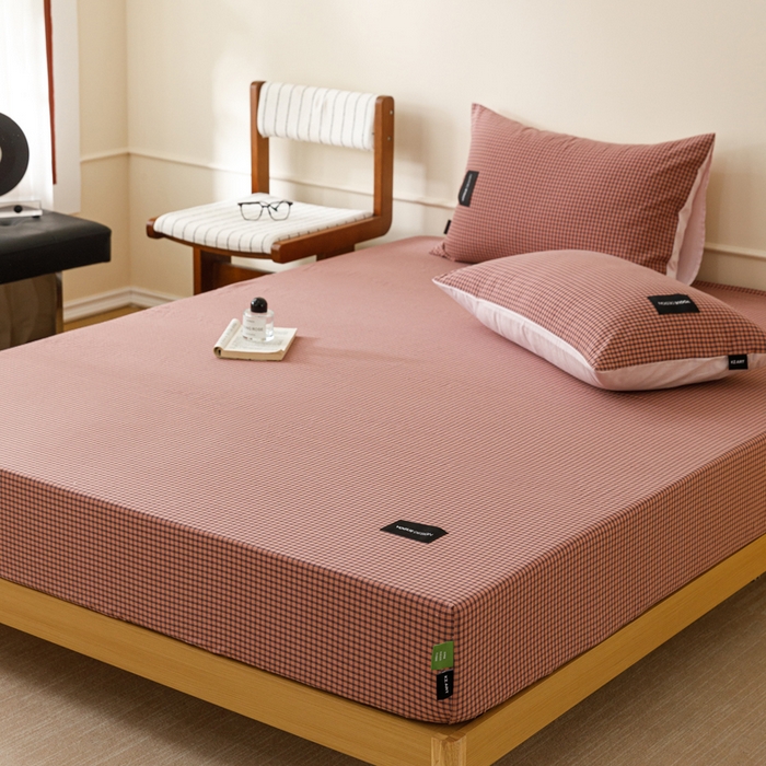 91家纺网 家纺一手货源 找家纺 卡姿家纺 2026春夏色织水洗棉复古风 — 床笠三件套 床笠-梵舍粉