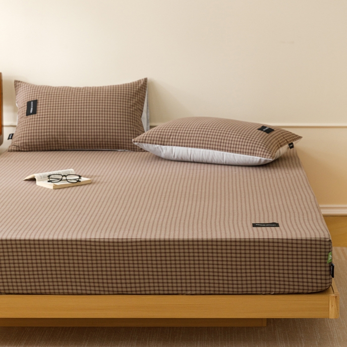 91家纺网 家纺一手货源 找家纺 卡姿家纺 2026春夏色织水洗棉复古风 — 床笠三件套 床笠-空野棕