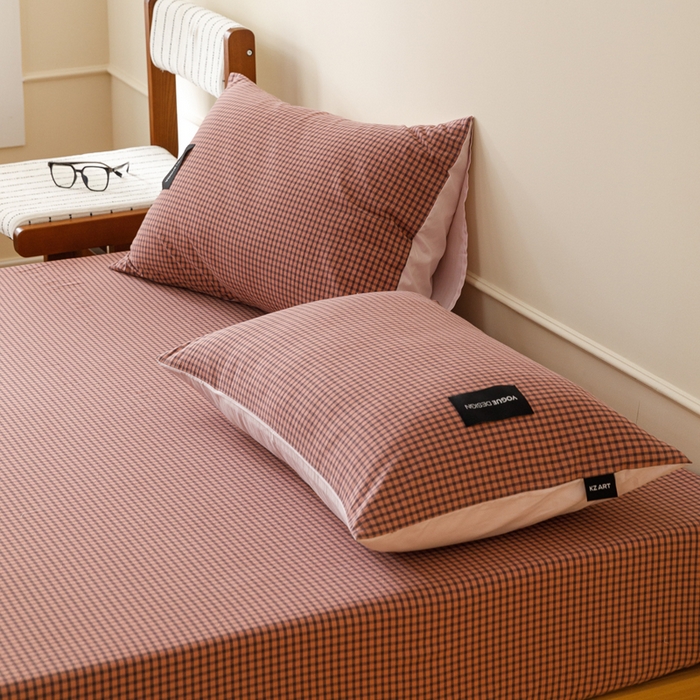 91家纺网 家纺一手货源 找家纺 卡姿家纺 2026春夏色织水洗棉复古风 — 床笠三件套 床笠-梵舍粉